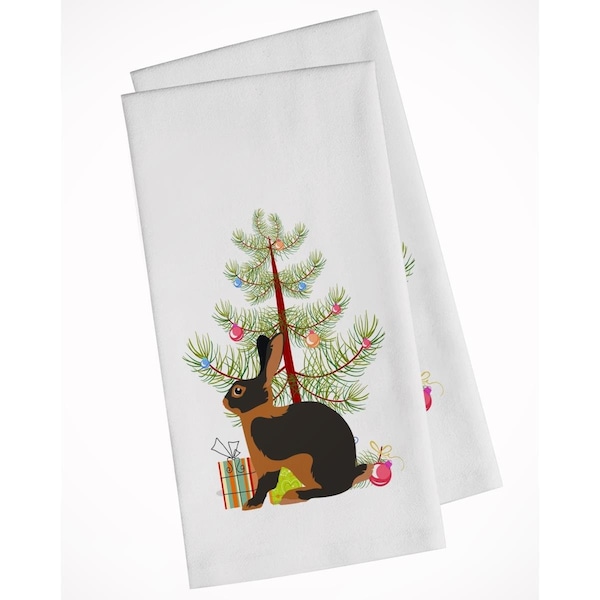 Carolines Treasures Tan Rabbit Christmas White Kitchen Towel, 2PK - BB9330WTKT