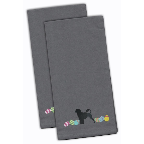 Carolines Treasures Portuguese Water Dog Easter Gray Embroidered Kitchen Towel, 2PK - CK1673GYTWE