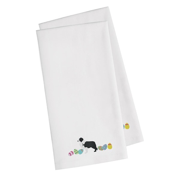 Carolines Treasures Black Border Collie Easter White Embroidered Kitchen Towel, 2PK - CK1610WHTWE