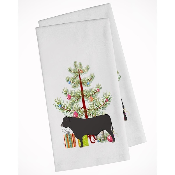 Carolines Treasures Black Angus Cow Christmas White Kitchen Towel, 2PK - BB9195WTKT