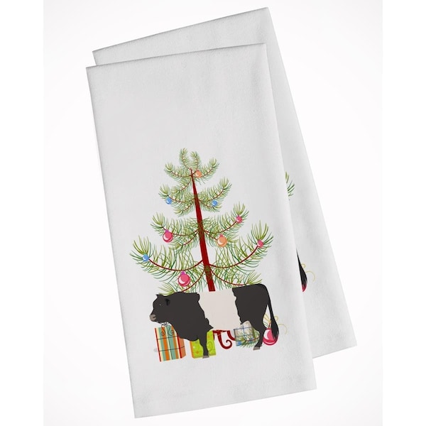 Carolines Treasures Belted Galloway Cow Christmas White Kitchen Towel, 2PK - BB9198WTKT