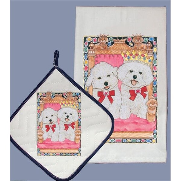 Pipsqueak Productions Pipsqueak Productions DP866 Dish Towel and Pot Holder Set - Bichon Royalties - DP866