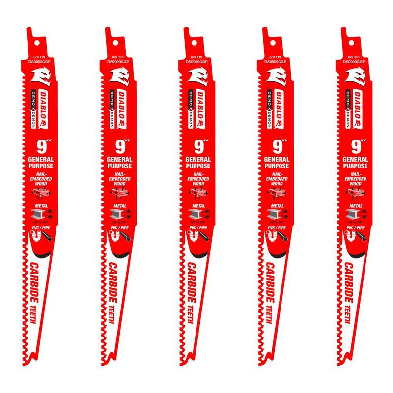 DIABLO 9 in. 8 TPI Steel Demon Carbide Reciprocating Saw Blades for Thick Metal (3/16 in. to 1/2 in.) Cutting (5-Pack) - DS0908CF5GS

Hoja de sierra reciproca de carburo Steel Demon de 9 pulgadas y 8 TPI para metal grueso (de 3/16 a 1/2 pulgadas) cortando (paquete de 5) - DS0908CF5GS