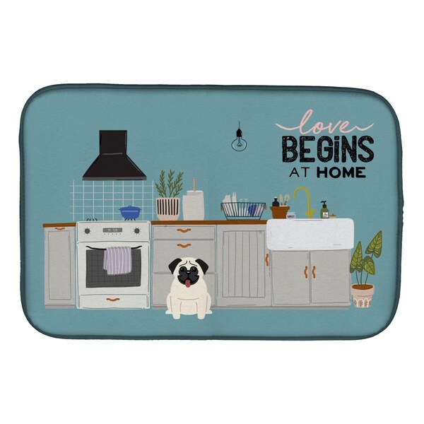 Carolines Treasures 14 x 21 in. Cream Pug Kitchen Scene Dish Drying Mat - CK7708DDM