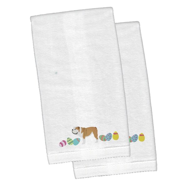 Carolines Treasures English Bulldog Easter White Embroidered Plush Hand Towel - CK1636KTEMB
