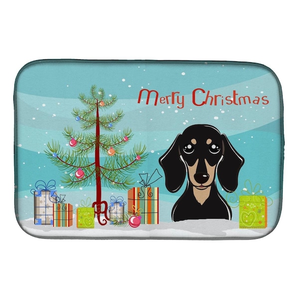 Carolines Treasures Christmas Tree & Smooth Black & Tan Dachshund Dish Drying Mat - BB1587DDM