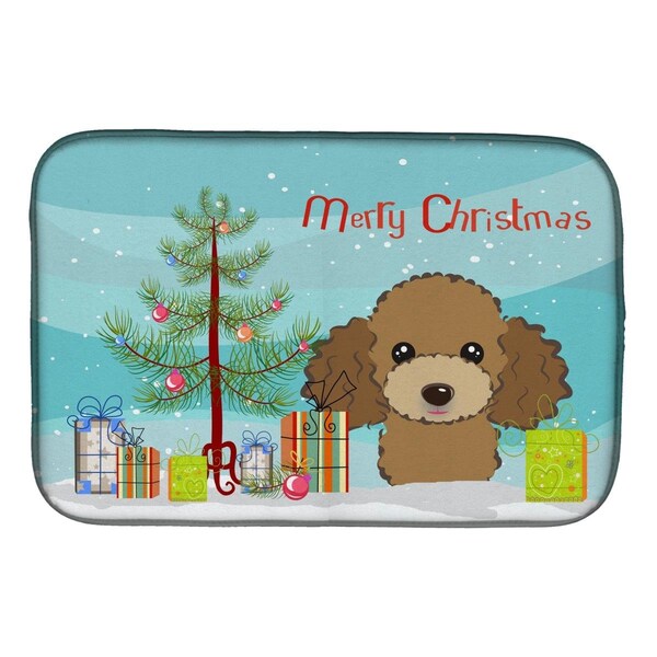 Carolines Treasures Christmas Tree & Chocolate Brown Poodle Dish Drying Mat - BB1628DDM