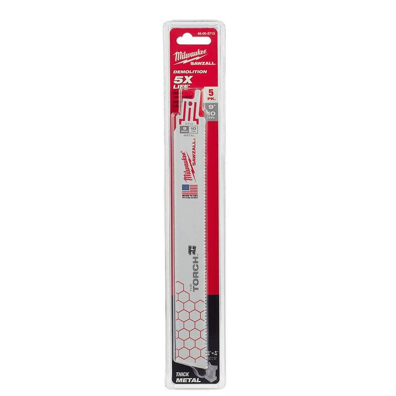 Milwaukee 9 pulgadas 10 TPI TORCH Hoja de sierra reciproca para corte de metal grueso SAWZALL (paquete de 5) - 48-00-5713