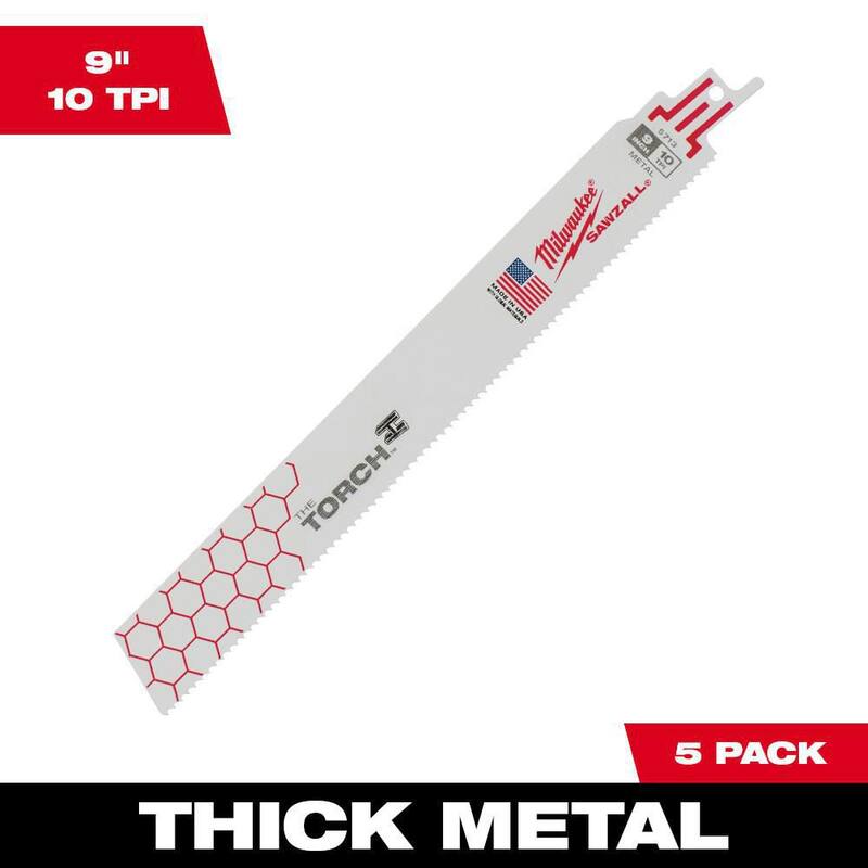 Milwaukee 9 pulgadas 10 TPI TORCH Hoja de sierra reciproca para corte de metal grueso SAWZALL (paquete de 5) - 48-00-5713