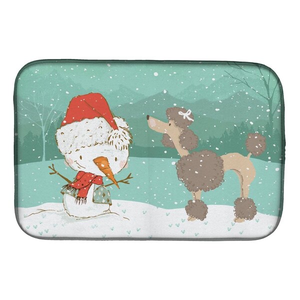 Carolines Treasures Chocolate Poodle Snowman Christmas Dish Drying Mat - CK2065DDM