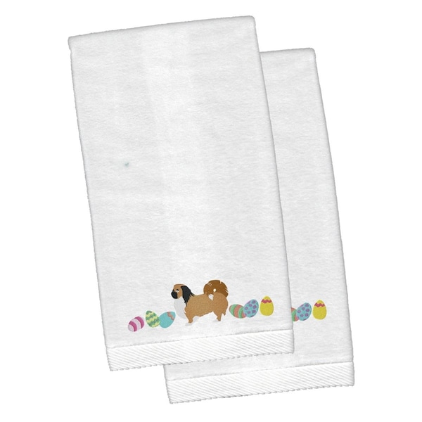 Carolines Treasures Pekingese Easter White Embroidered Plush Hand Towel - CK1667KTEMB