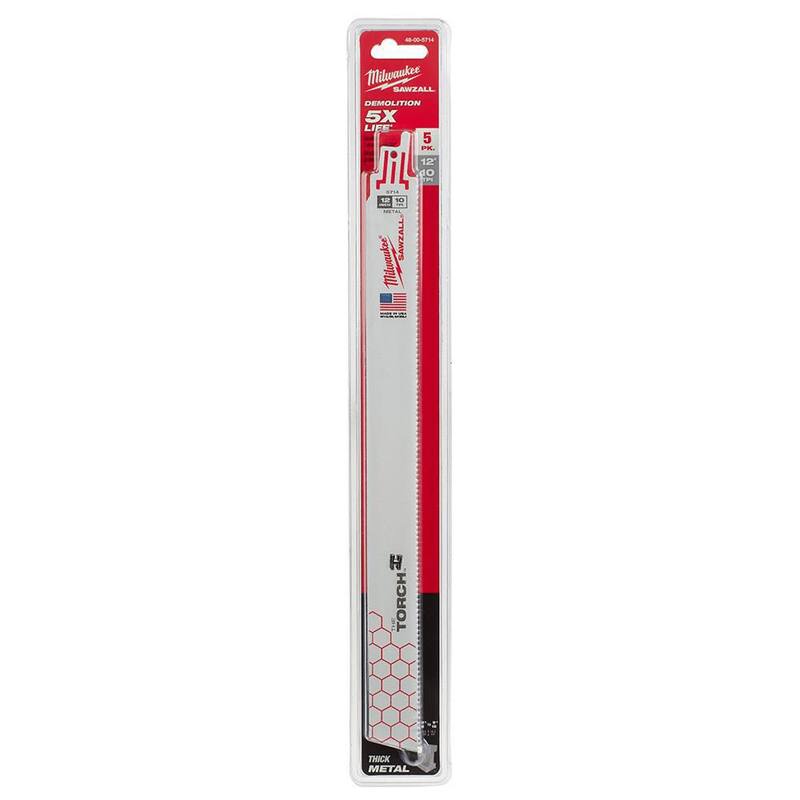 Milwaukee 12 pulgadas 10 TPI TORCH Hoja para sierra reciproca para cortar metal grueso (paquete de 5) - 48-00-5714.
