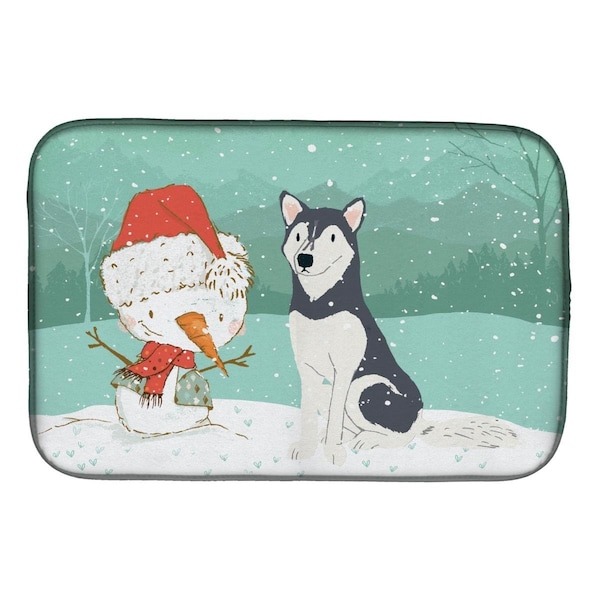 Carolines Treasures Siberian Husky Snowman Christmas Dish Drying Mat - CK2046DDM