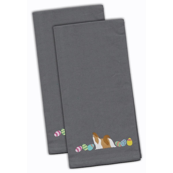 Carolines Treasures Shih Tzu Easter Gray Embroidered Kitchen Towel - CK1686GYTWE