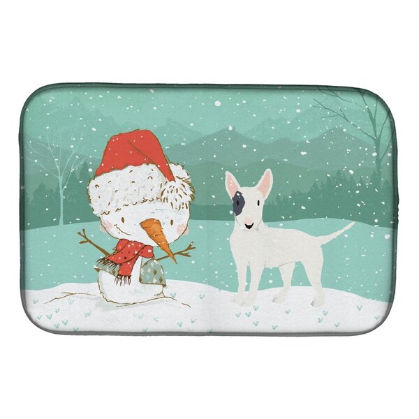 Carolines Treasures White Spot Bull Terrier Snowman Christmas Dish Drying Mat - CK2059DDM