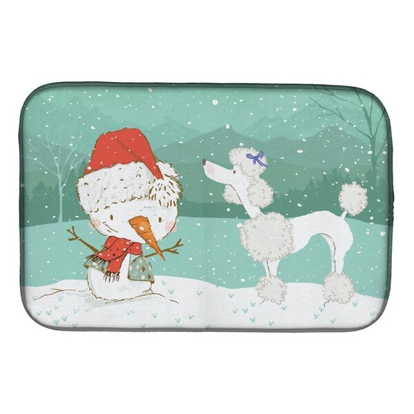 Carolines Treasures White Poodle Snowman Christmas Dish Drying Mat - CK2067DDM