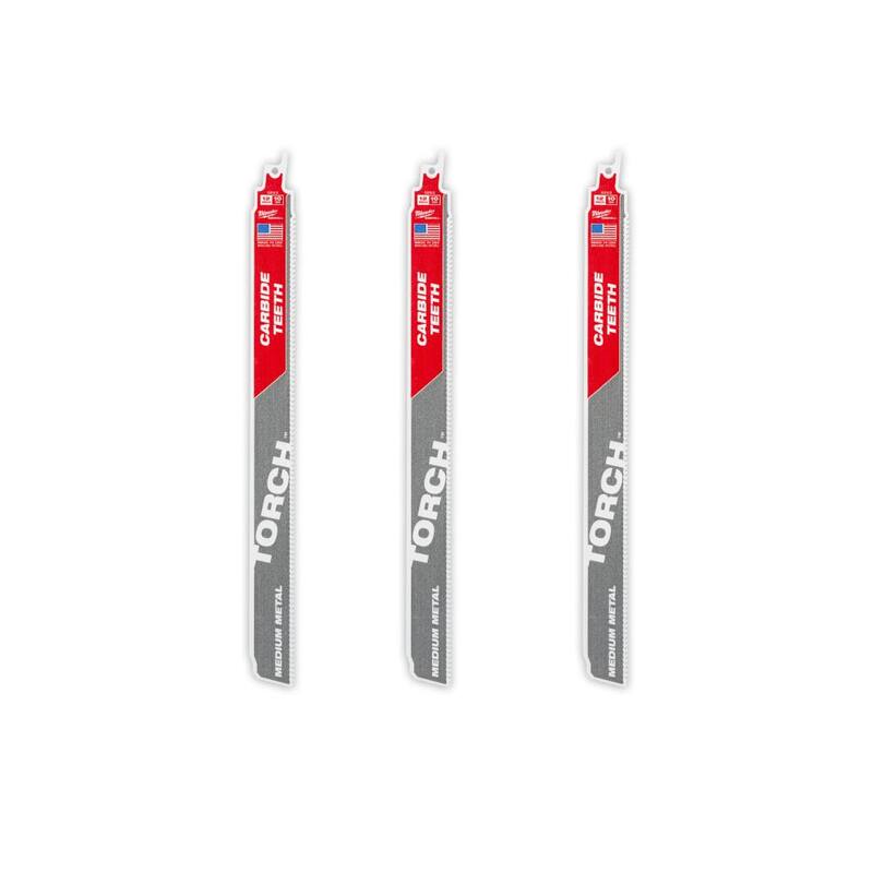 Hoja de sierra sable Milwaukee de carburo para corte de metal mediano de 12 pulgadas y 10 TPI (paquete de 3) - 48-00-5353