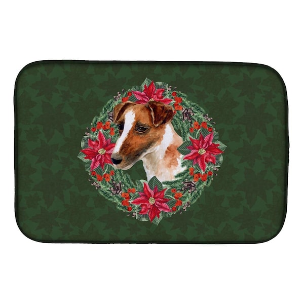 Carolines Treasures Smooth Fox Terrier Poinsetta Wreath Dish Drying Mat - CK1513DDM