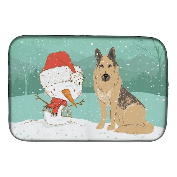 Carolines Treasures German Shepherd & Snowman Christmas Dish Drying Mat - CK2033DDM