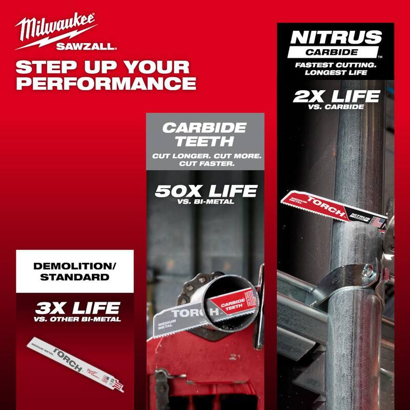 Milwaukee 12 pulgadas 10 TPI Carburo Hoja de sierra alternativa para corte medio de metal (Paquete de 1) - 48-00-5253