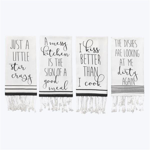 Youngs Cotton Kitchen Towel with Twisted Fringes, 4 Assorted Color - 20228