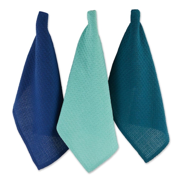 Fastfood Recycled Cotton Waffle Dishtowel Set, Assorted Blues - FA2568213