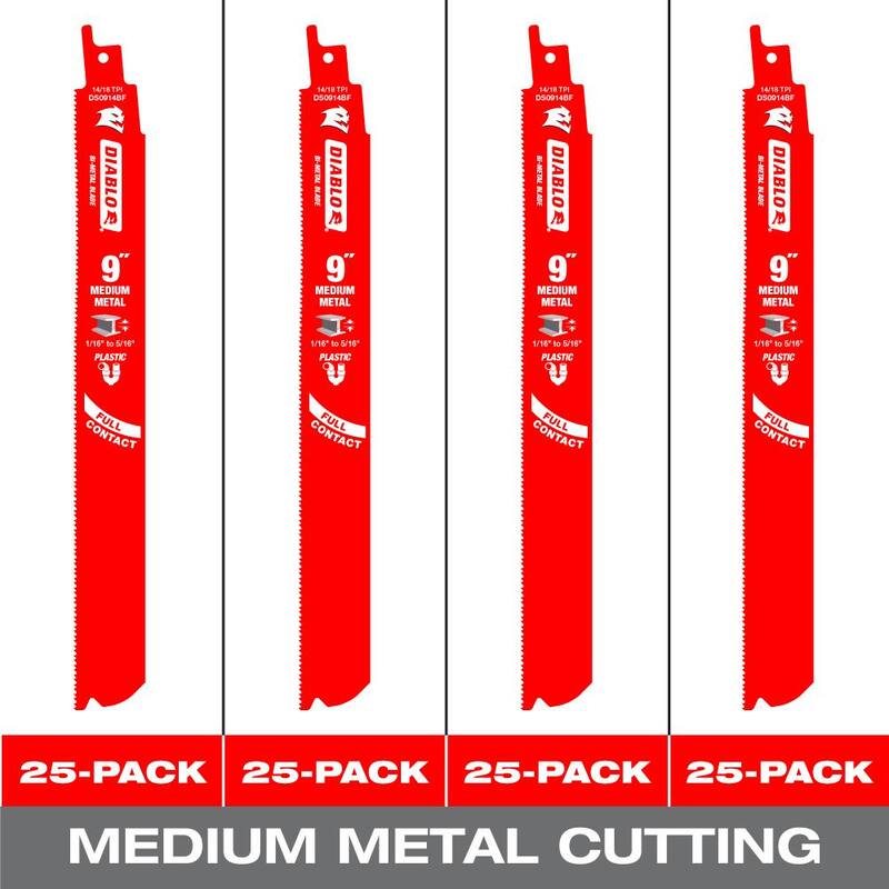 DIABLO 9 pulgadas 14/18 TPI Demonio de Acero Bi-Metal Hojas de Sierra Recíproca para Corte de Metal Mediano (paquete de 100) - DS0914BF100GS