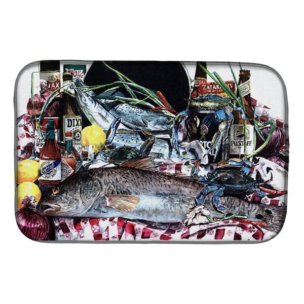 Carolines Treasures Fish & Beers From New Orleans Dish Drying Mat - 1001DDM