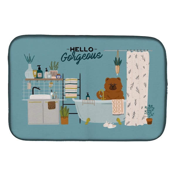 Carolines Treasures 14 x 21 in. Red Chow Chow in Bathtub Dish Drying Mat - CK7564DDM