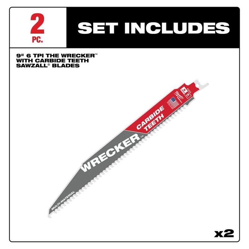 Milwaukee 9 pulgadas 6 TPI WRECKER Hoja de sierra reciproca para SAWZALL con dientes de carburo para corte de materiales múltiples (paquete de 2) - 48-00-5242-48-00-5242