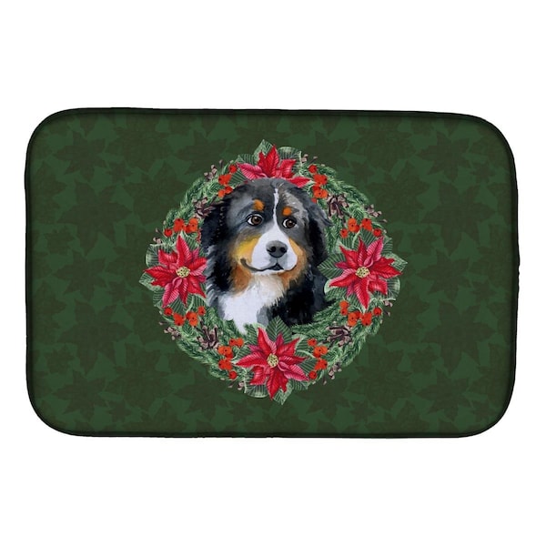 Carolines Treasures Bernese Mountain Dog Poinsetta Wreath Dish Drying Mat - CK1511DDM