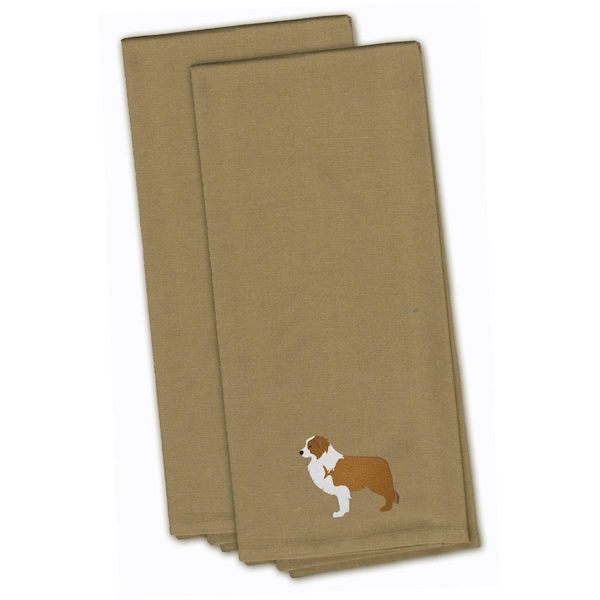 Carolines Treasures Red Border Collie Tan Embroidered Kitchen Towel - BB3422TNTWE