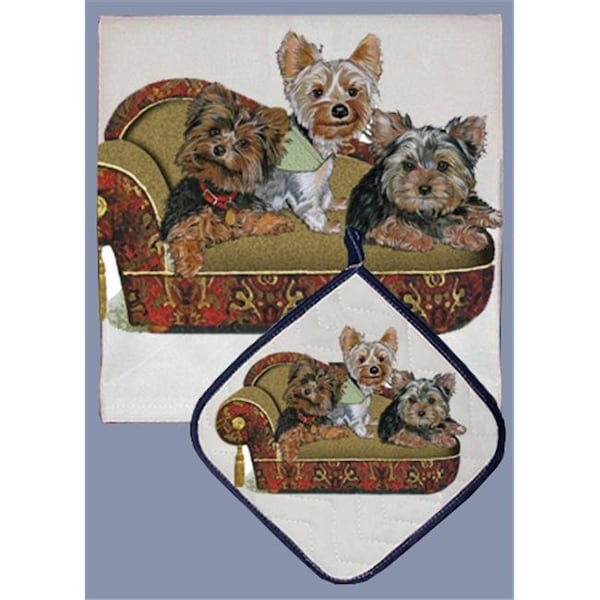Pipsqueak Productions Pipsqueak Productions DP528 Dish Towel and Pot Holder Set - Yorkie - DP528