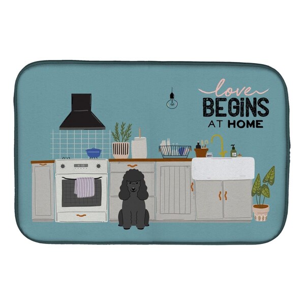 Carolines Treasures 14 x 21 in. Black Poodle Kitchen Scene Dish Drying Mat - CK7775DDM