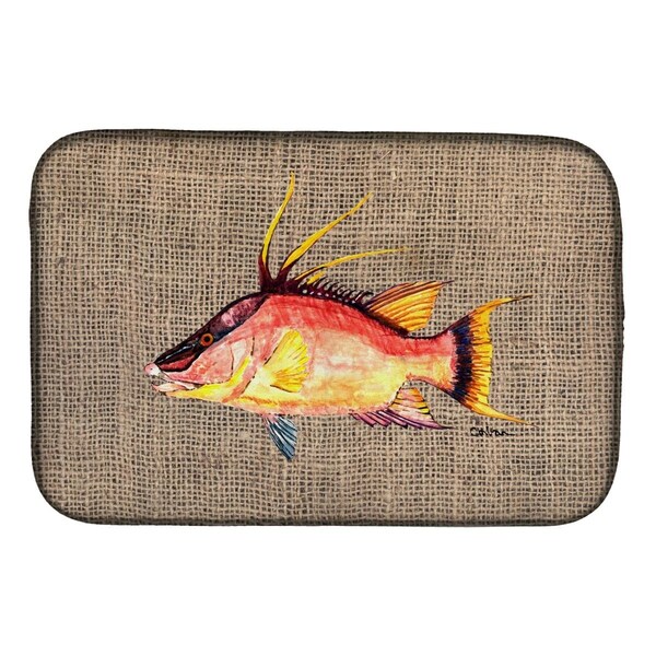 Carolines Treasures Hog Snapper on Faux Burlap Dish Drying Mat - 8753DDM