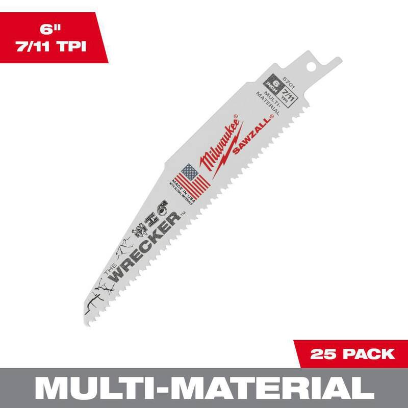 Sierra sable para demolición Wrecker de Milwaukee de 6 pulgadas, 7/11 dientes por pulgada, para cortar materiales múltiples (paquete de 25) - 48-00-8701