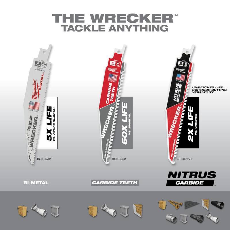 Sierra sable para demolición Wrecker de Milwaukee de 6 pulgadas, 7/11 dientes por pulgada, para cortar materiales múltiples (paquete de 25) - 48-00-8701