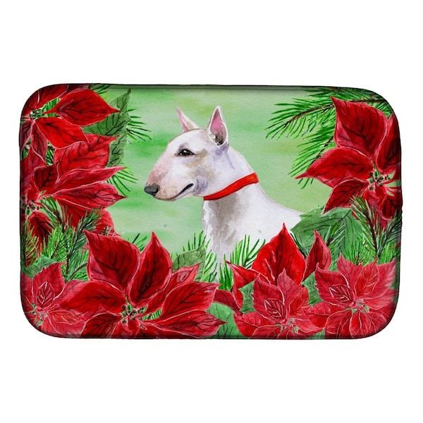 Carolines Treasures Bull Terrier Poinsettas Dish Drying Mat - CK1341DDM