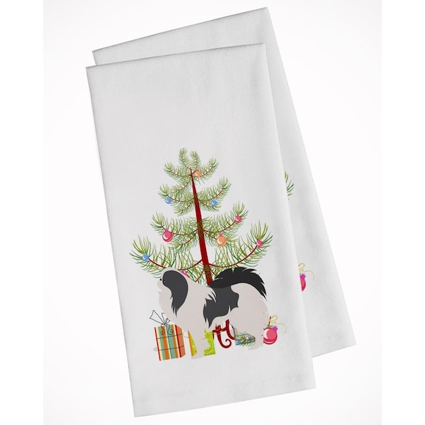 Carolines Treasures Japanese Chin Merry Christmas Tree White Kitchen Towel, 2PK - BB2955WTKT