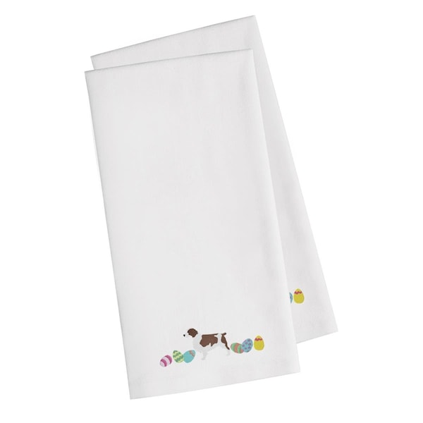 Carolines Treasures Welsh Springer Spaniel Easter White Embroidered Kitchen Towel, 2PK - CK1692WHTWE