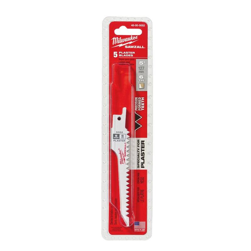 Sierra reciprocante para cortar yeso Sawzall de 5 pulgadas y 6 TPI de Milwaukee - Paquete de 5 piezas - 48-00-5052
