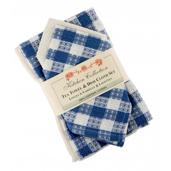 Mr. Mjs Trading 2 Tea Towels Plus 2 Dish Cloths Set, Toro Blue Check - AG-32291