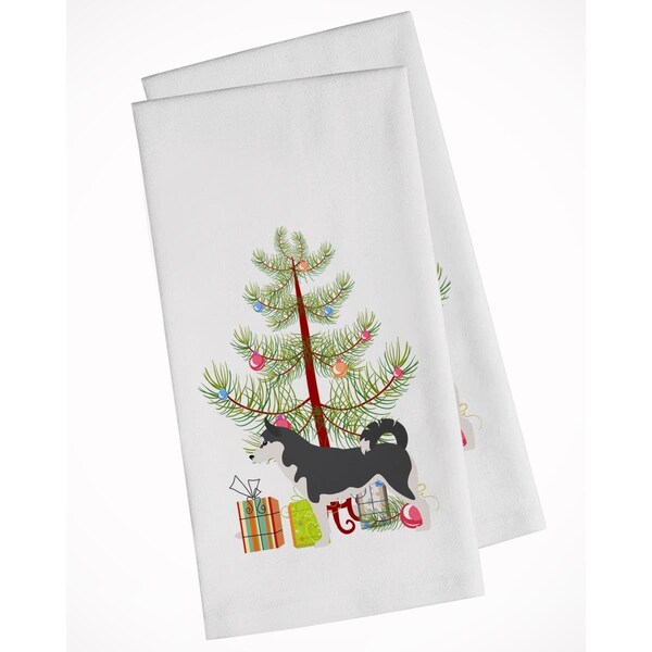 Carolines Treasures Siberian Husky Merry Christmas Tree White Kitchen Towel, 2PK - BB2998WTKT