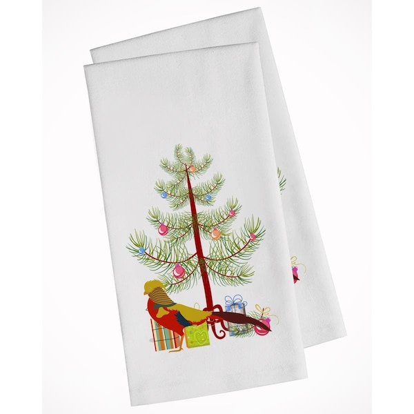 Carolines Treasures Golden or Chinese Pheasant Christmas White Kitchen Towel, 2PK - BB9295WTKT