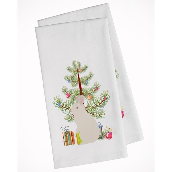 Carolines Treasures New Zealand White Rabbit Christmas White Kitchen Towel, 2PK - BB9332WTKT