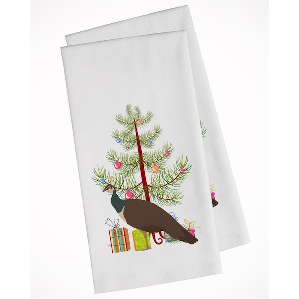 Carolines Treasures Indian Peahen Peafowl Christmas White Kitchen Towel, 2PK - BB9294WTKT