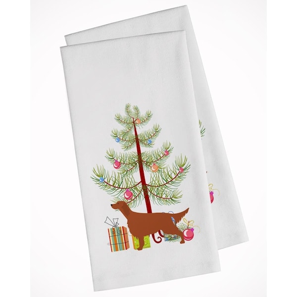 Carolines Treasures Irish Setter Merry Christmas Tree White Kitchen Towel, 2PK - BB2911WTKT