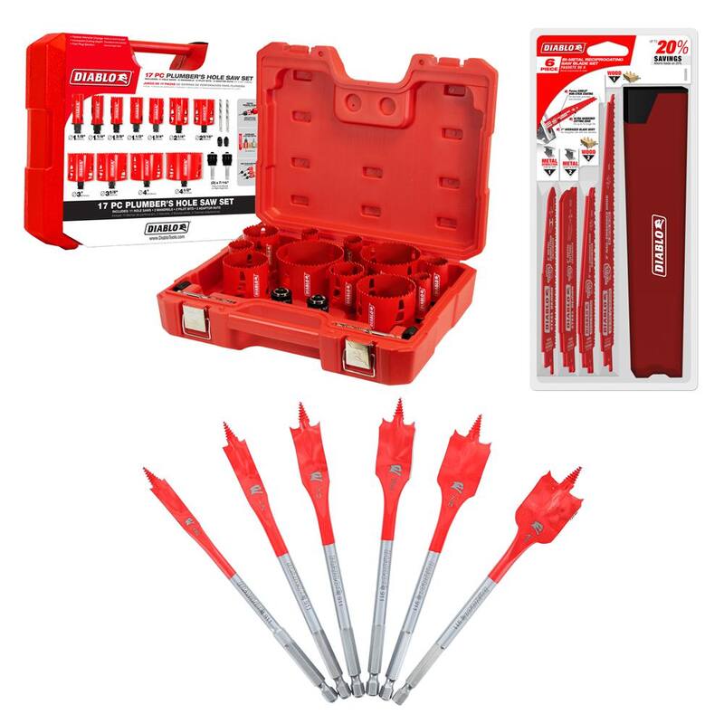 Juego de sierras de corona bimetálicas DIABLO de 17 piezas para fontaneros, 6 piezas para demolición de madera y metal y 6 piezas de brocas SPEEDemon Spade (29 piezas) - D06S17SPL-S6GS.
