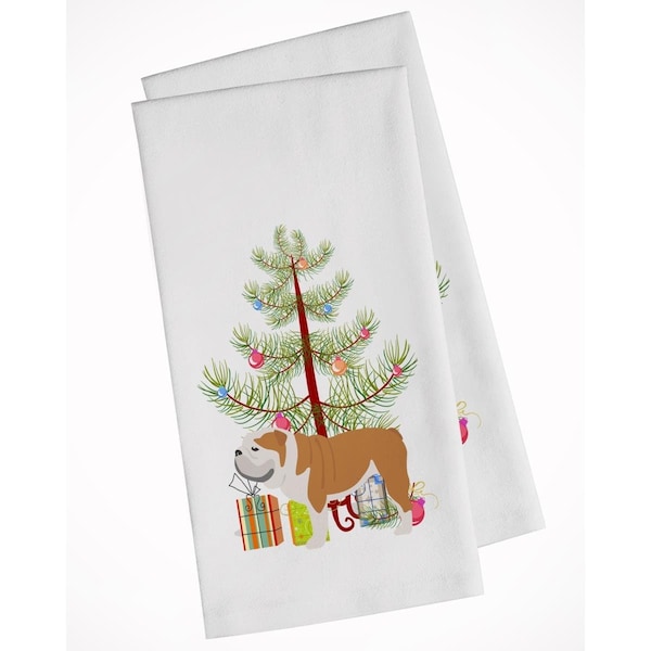 Carolines Treasures English Bulldog Merry Christmas Tree White Kitchen Towel, 2PK - BB2980WTKT