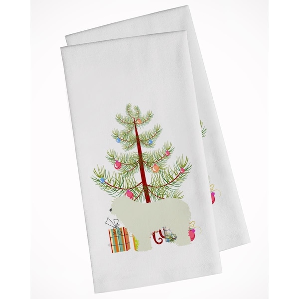 Carolines Treasures Komondor Merry Christmas Tree White Kitchen Towel, 2PK - BB2973WTKT